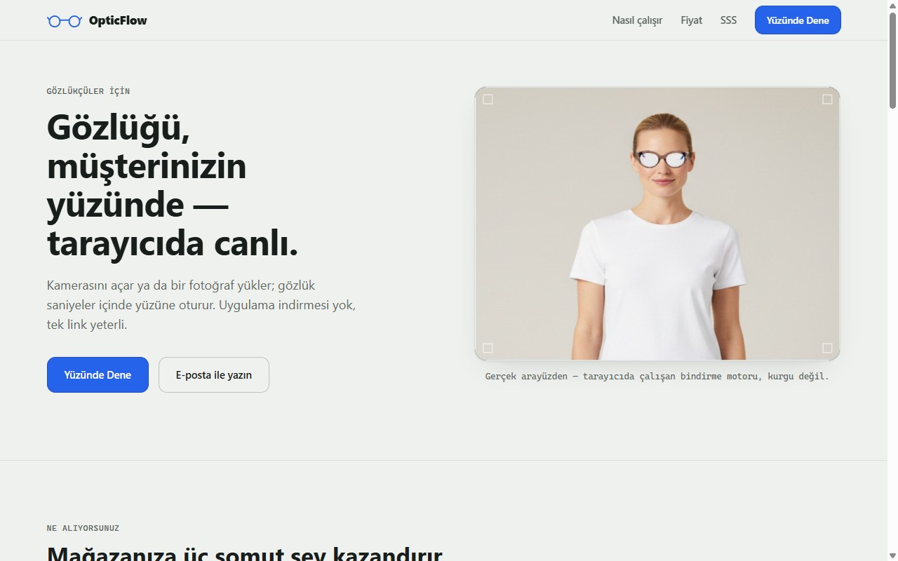 OpticFlow — yüzünde gözlük deneme